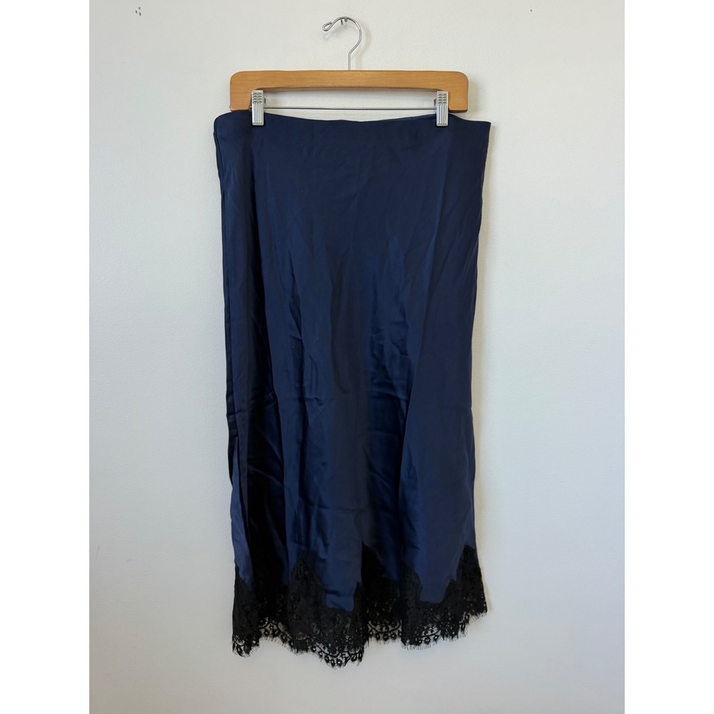 Reformation Carolina Lace Trim Silk Midi Skirt – Navy – Women's XL – NWT - Picture 2 of 6